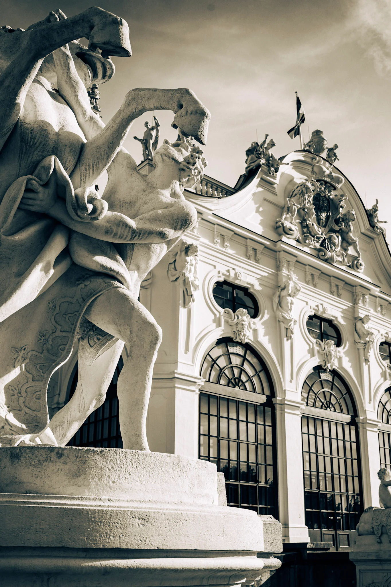 Belvedere Palace viewed past a horse statue.
